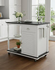 Black and White and Black 39" Rolling Kitchen Island With Storage