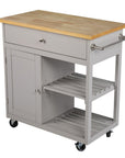 Gray and Natural 35" Rolling Kitchen Island With Storage