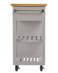 Gray and Natural 35" Rolling Kitchen Island With Storage