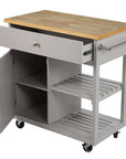 Gray and Natural 35" Rolling Kitchen Island With Storage