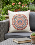 18" X 18" Beige and Blue Abstract Indoor Outdoor Throw Pillow