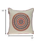 18" X 18" Beige and Blue Abstract Indoor Outdoor Throw Pillow