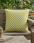 22" Green and White Quatrefoil Indoor Outdoor Throw Pillow