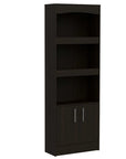 71" Light Gray Wood Three Tier Bookcase with Two Doors