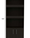 71" Light Gray Wood Three Tier Bookcase with Two Doors