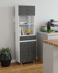 24" White and Gray Wood Flat Door Kitchen Cart With Storage