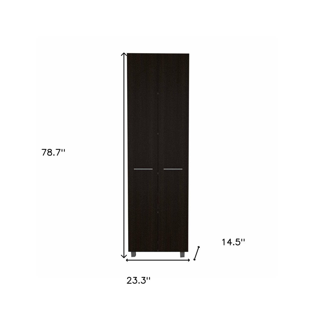 79" Black Wood Pantry Or Storage Closet
