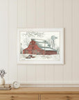 Winter Barn with Pickup Truck 1 White Framed Print Wall Art