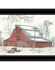 Winter Barn with Pickup Truck 2 Black Framed Print Wall Art
