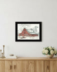 Winter Barn with Pickup Truck 2 Black Framed Print Wall Art