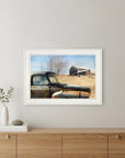 Vintage Farm Trucks 1 White Framed Print Wall Art