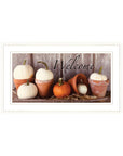Welcome Pumpkin Shelf 1 White Framed Print Wall Art