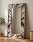 71" Ivory and Gray Wood Framed Leaning Accent Mirror