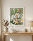 Walk Humbly Floral 2 White Framed Print Wall Art