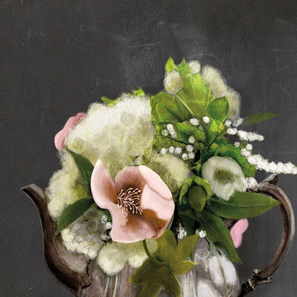 Vintage Floral Tea Pot 2 Black Framed Print Kitchen Wall Art
