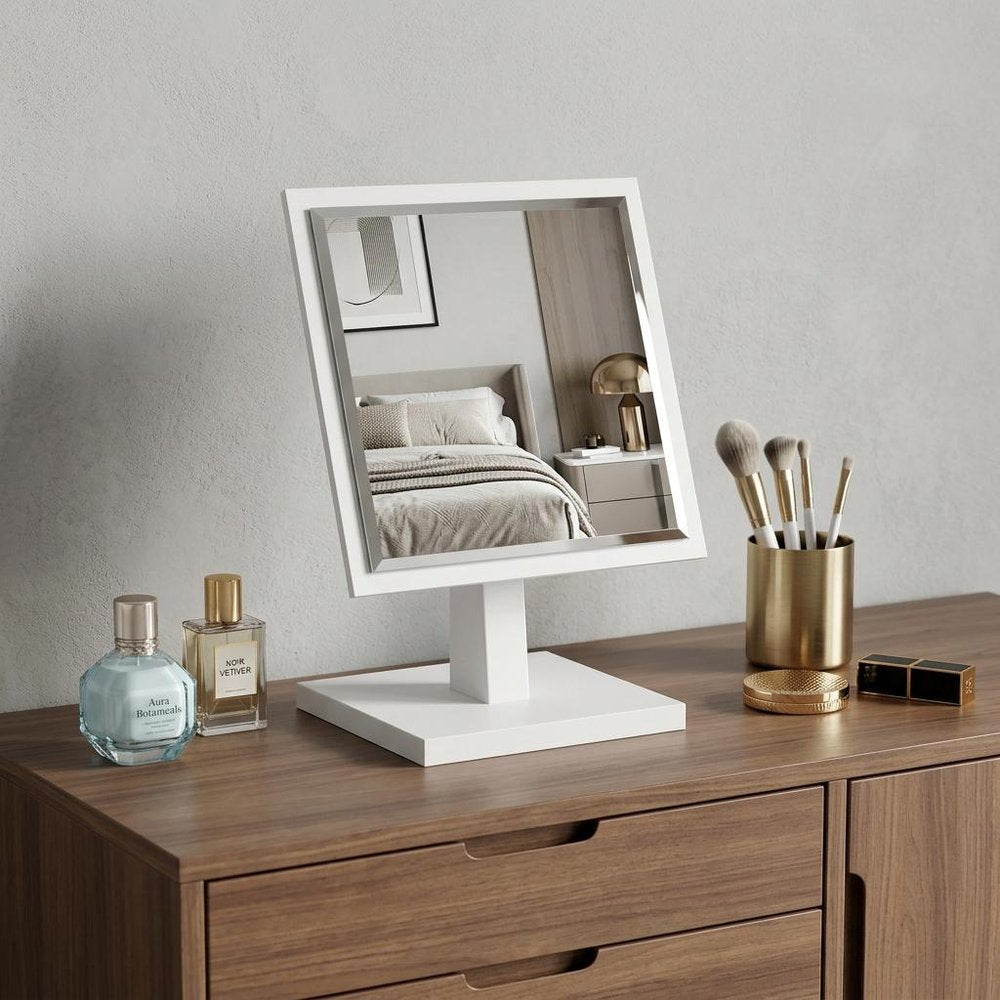 9" Pink Wood Square Freestanding Framed Makeup Shaving Tabletop Mirror