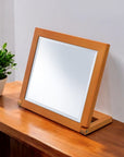 8" Brown Wood Framed Freestanding Makeup Shaving Tabletop Mirror