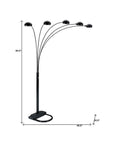 84" Black Five Light Arc Floor Lamp With Black Dome Shade