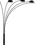 84" Black Five Light Arc Floor Lamp With Black Dome Shade