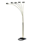 84" Gold Five Light Arc Floor Lamp With Brass Metal Dome Shade