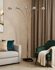 84" Gold Five Light Arc Floor Lamp With Brass Metal Dome Shade