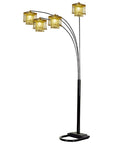 84" Black Four Light Arc Floor Lamp With Clear Crystal Glass Chandelier Shade