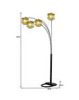 84" Black Four Light Arc Floor Lamp With Clear Crystal Glass Chandelier Shade