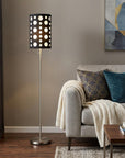 66" Steel Novelty Floor Lamp With Black And White Drum Shade