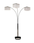 84" Silver Metal Three Light Arched Floor Lamp With Clear Crystal Square Shade