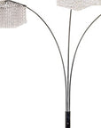84" Silver Metal Three Light Arched Floor Lamp With Clear Crystal Square Shade