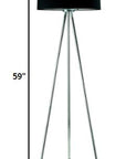 59" Silver Tripod Floor Lamp With Black Fabric Drum Shade