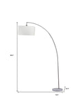 86" White And Silver Arc Floor Lamp With White Drum Shade