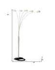 84" White Five Light Arc Floor Lamp With White Dome Shade
