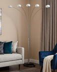 84" White Five Light Arc Floor Lamp With White Dome Shade