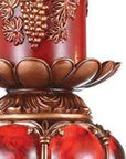 20" Bronze Brown And Red Floral Polyresin Tabletop Pillar Candle Holder With Candle