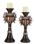 Set Of Two Bronze Tabletop Urn Shape Pillar Candle Holders