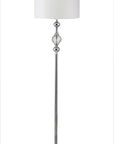 63" Chrome and Crystal Orb Shaped Floor Lamp With White Drum Shade
