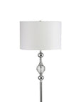 63" Chrome and Crystal Orb Shaped Floor Lamp With White Drum Shade