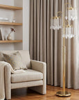 63" Gold Three Lights Candelabra Floor Lamp With Clear Faux Crystal Shades