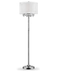 63" Silver Three Light Candelabra Floor Lamp With White Fabric Drum Shade