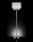 63" Silver Three Light Candelabra Floor Lamp With White Fabric Drum Shade