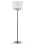 63" Silver Three Light Candelabra Floor Lamp With White Fabric Drum Shade