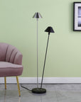 48" Black And Silver Two Light LED Novelty Floor Lamp With Black And Silver Metal Empire Shade