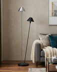 48" Black And Silver Two Light LED Novelty Floor Lamp With Black And Silver Metal Empire Shade