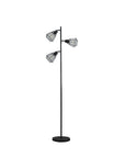 66" Black Metal Three Light Tree Floor Lamp With Black Metal Cage Shade