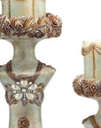 Set of 2 Beige And Brown Vintage Pillar Tabletop Candle Holders