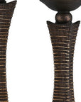 Set of Two Bronze Polyresin Woven Tabletop Pillar Candle Holders With Candle