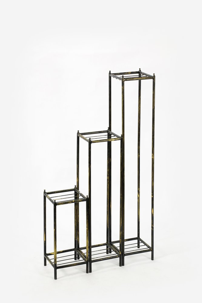 Set of Three Black And Gold Metal Garden Accents Accessories
