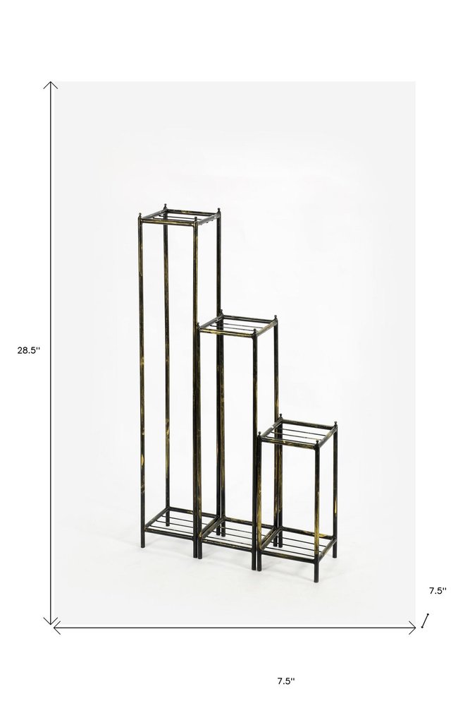 Set of Three Black And Gold Metal Garden Accents Accessories