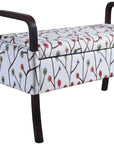 17" Dark Brown And Blue Upholstered 100% Polyester Floral Entryway Bench With Flip Top